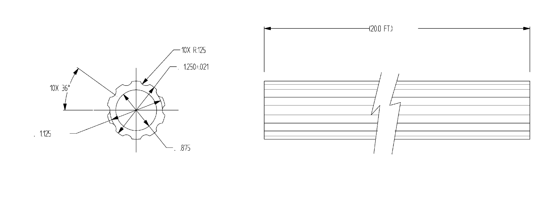 REV Fire Group 286582 Extrusion Handrail Ribbed Anodized 20'